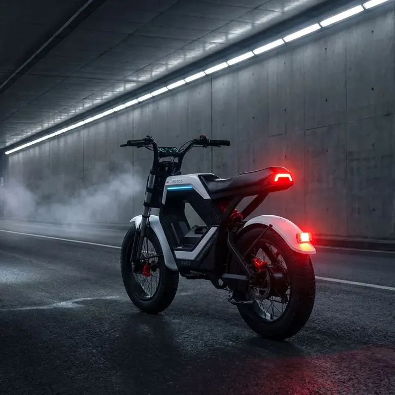 AOTOS Flux X26 Pro z zapalonym tylnym światłem w tunelu nocą