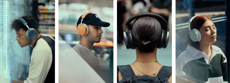 Osoby noszące słuchawki beyerdynamic AVENTHO Y w kolorach Peach Blush i Liquid Black