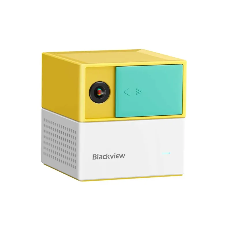 Konsola ruchowa Blackview PlayPop 8 w kształcie żółto-białej kostki z kamerą i przesuwaną osłoną