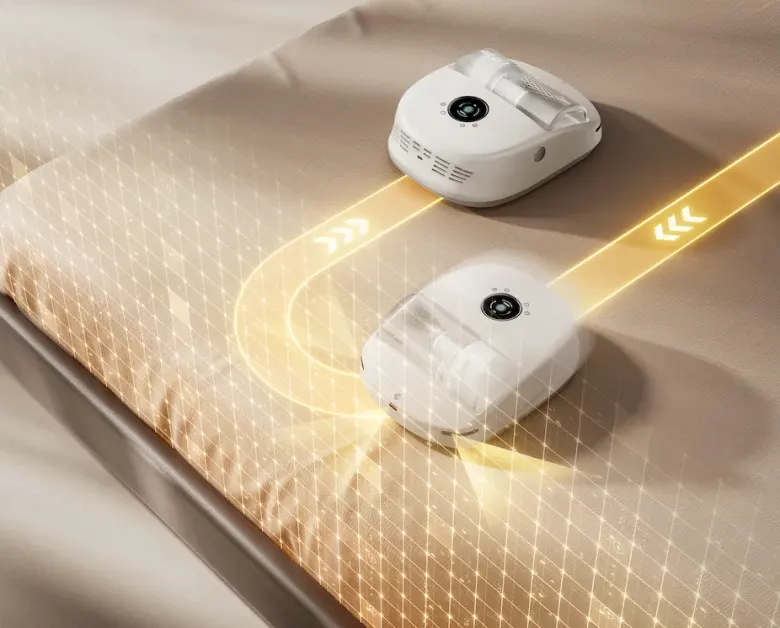 Robot Creatulize X1 Pro czyści materac, jeżdżąc po łóżku zaplanowaną trasą