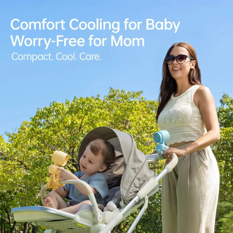 Wentylator JisuLife Stroller Fan 4 przymocowany do wózka dziecięcego