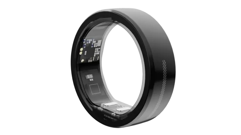 Czarny ceramiczny pierścień KiWear Ring z widocznymi czujnikami po wewnętrznej stronie