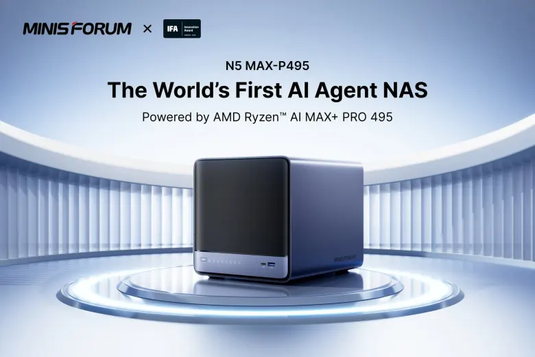 Serwer NAS z AI MINISFORUM N5 MAX-P495 z procesorem AMD Ryzen AI Max+ PRO 495