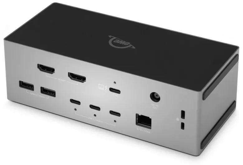 Tył stacji OWC Thunderbolt 5 Dock with Dual HDMI z dwoma portami HDMI, USB-A, USB-C i Ethernetem