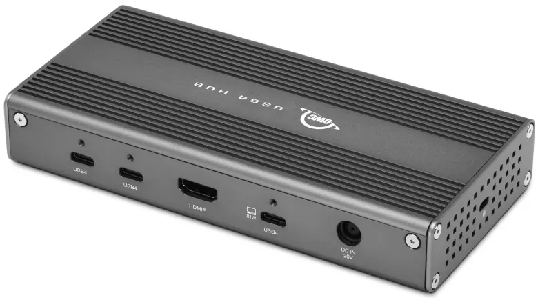 Hub OWC USB4 Hub w szarej aluminiowej obudowie z portami USB4, HDMI i USB-C