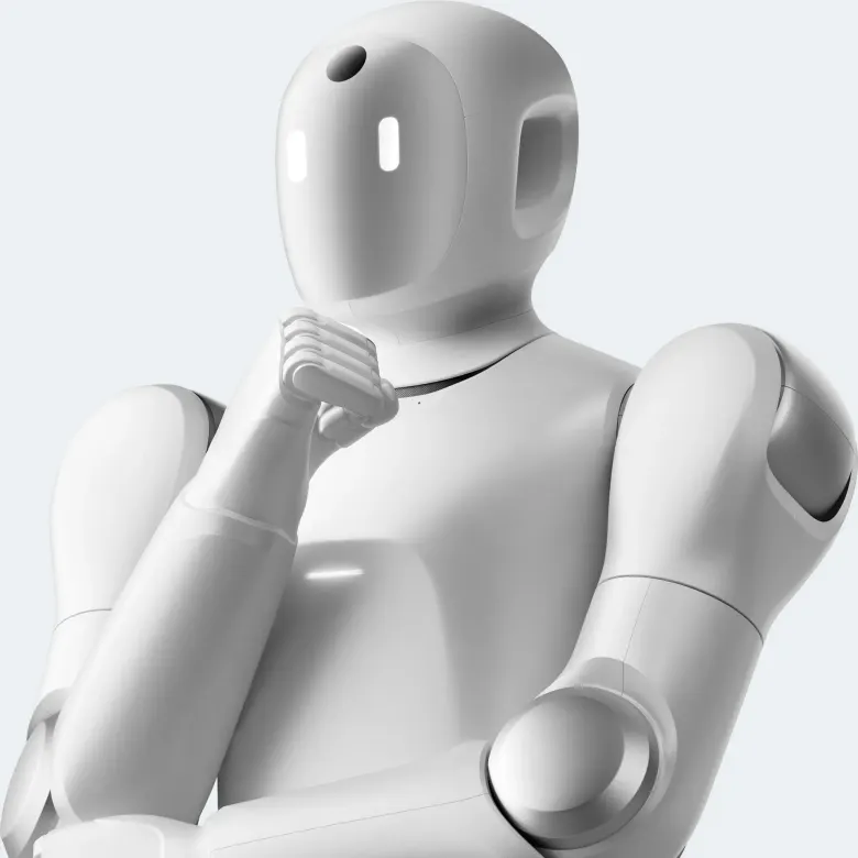 Robot humanoidalny PrimeBOT Q1 w pozie zamyślenia