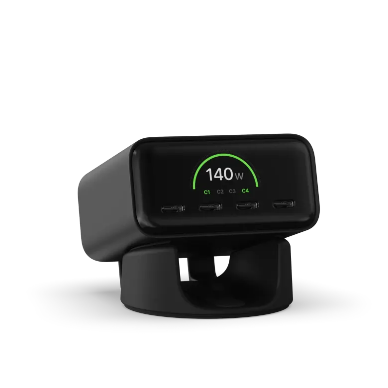 Ładowarka GaN Satechi ChargeView 140 W z okrągłym wskaźnikiem mocy na wyświetlaczu