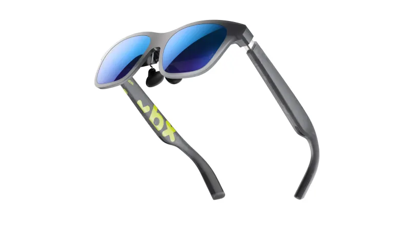 Okulary X by XREAL a01+ z niebieskimi szkłami i logo xbx na zausznikach